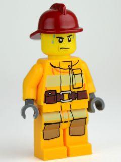 LEGO Minifigure-Fire - Bright Light Orange Fire Suit with Utility Belt, Dark Red Fire Helmet, Sweat Drops-Town / City / Fire-CTY279-Creative Brick Builders